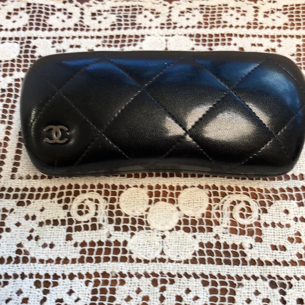 Black Chanel quilted eyeglass case